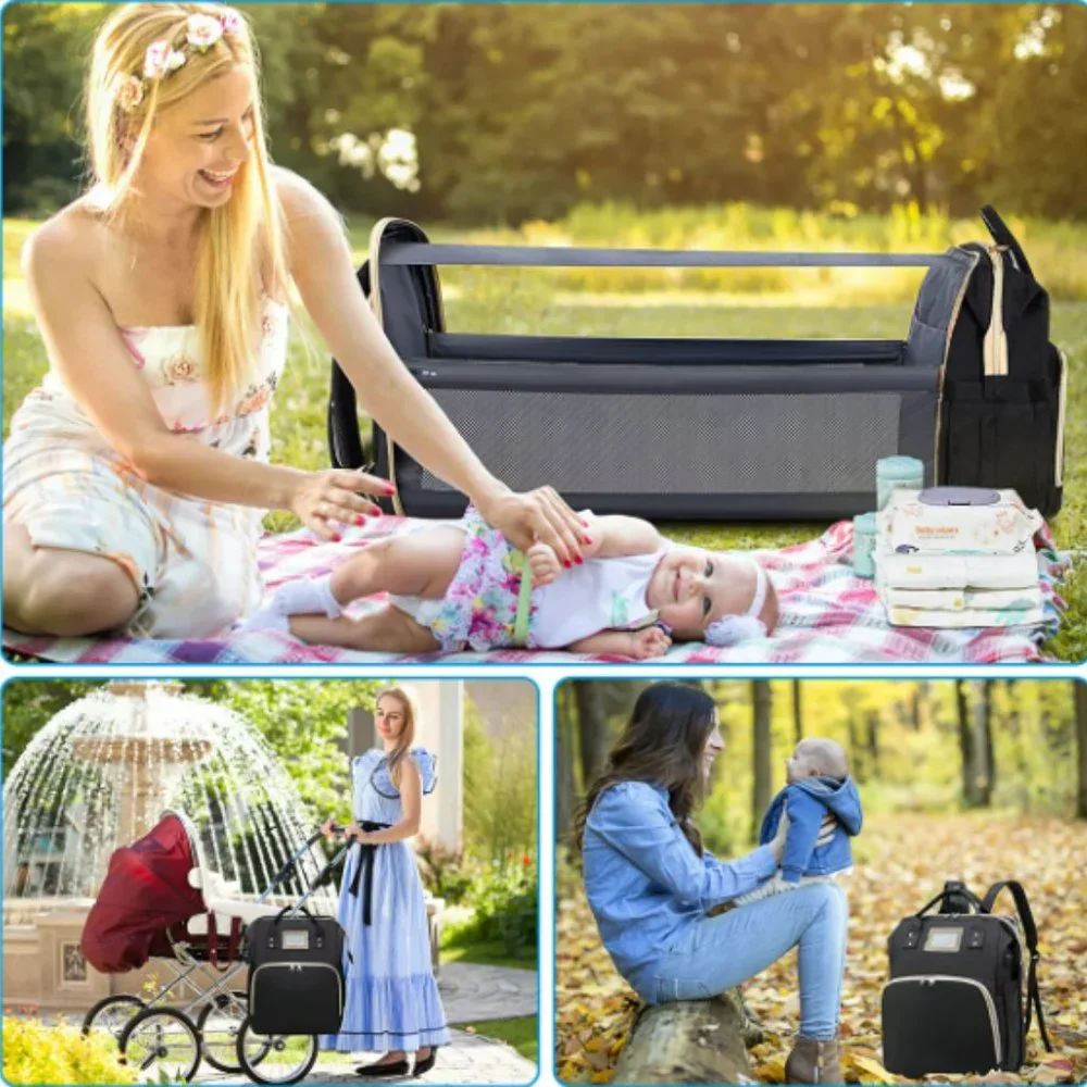 Diaper Bag Backpack 3 in 1 Foldable Changing Station Travel Baby Bag Bassinet